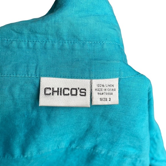 Chico's Blue Linen Button‎ Down with Front Pockets Shirt Size: 2 (M) - Picture 3 of 8